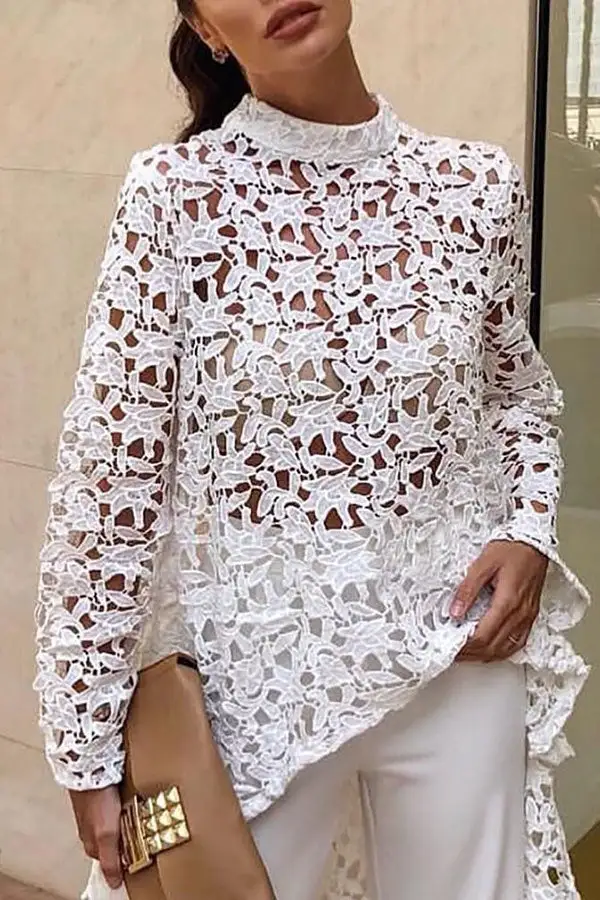 Lace Sweet Irregular Cutout Blouse