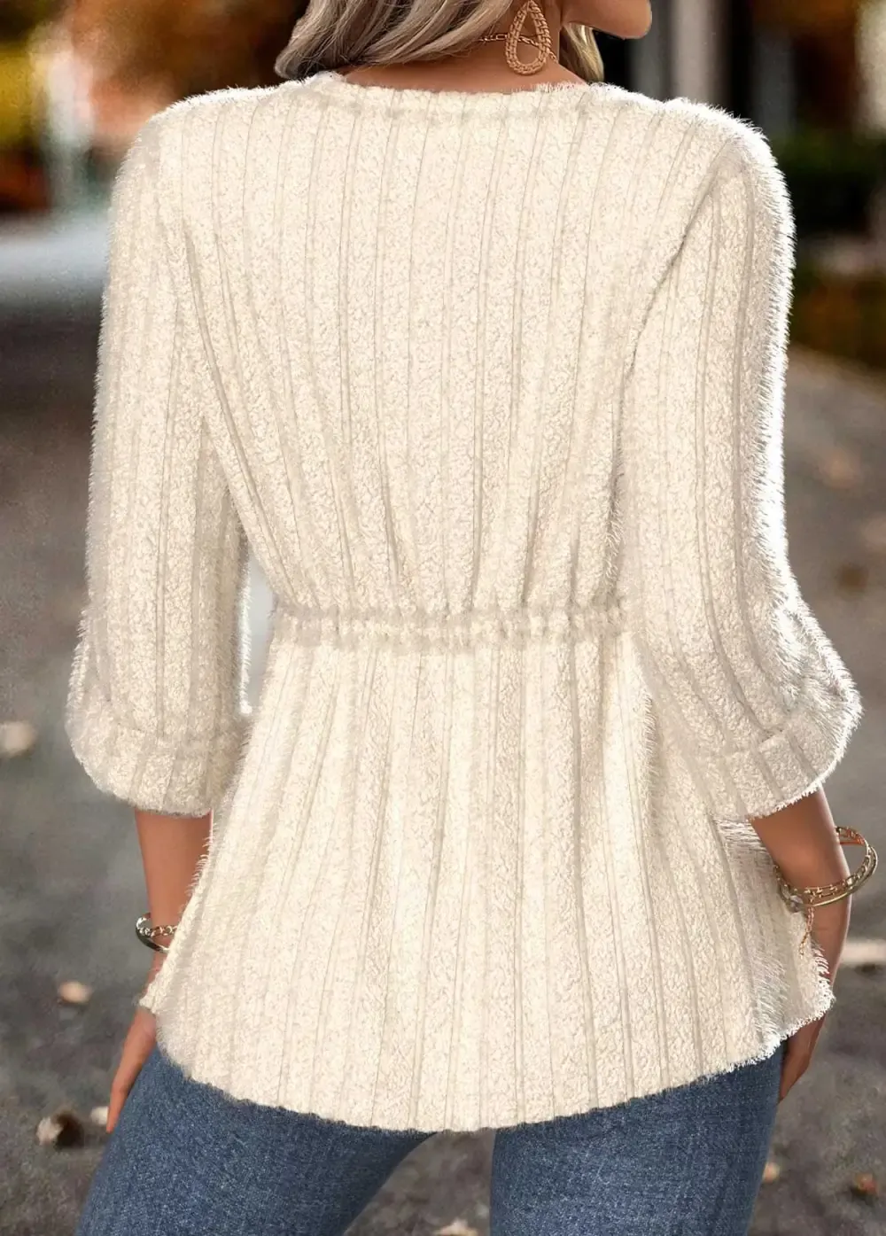 Beige Tummy Coverage Long Sleeve Round Neck Coat