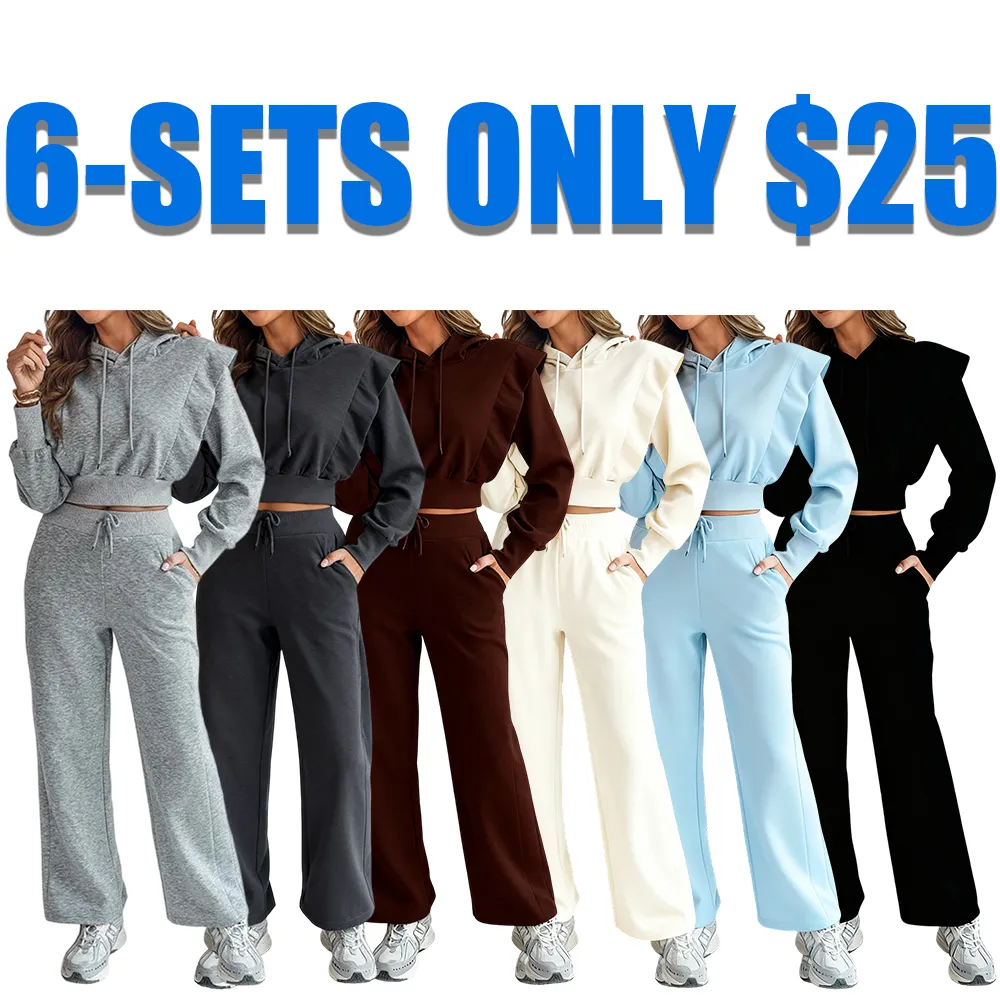 Hooded Long Sleeve Sweatshirt and Casual Wide Leg Sweatpants Set