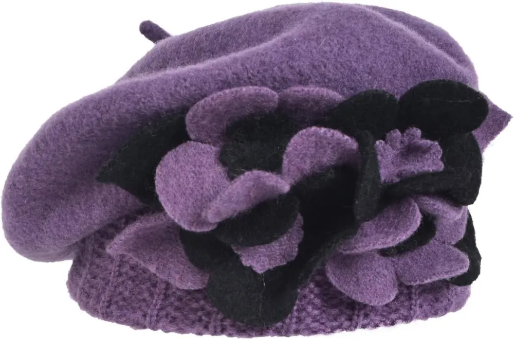 Lady French Beret 100% Wool Beret Floral Dress Beanie Winter Hat