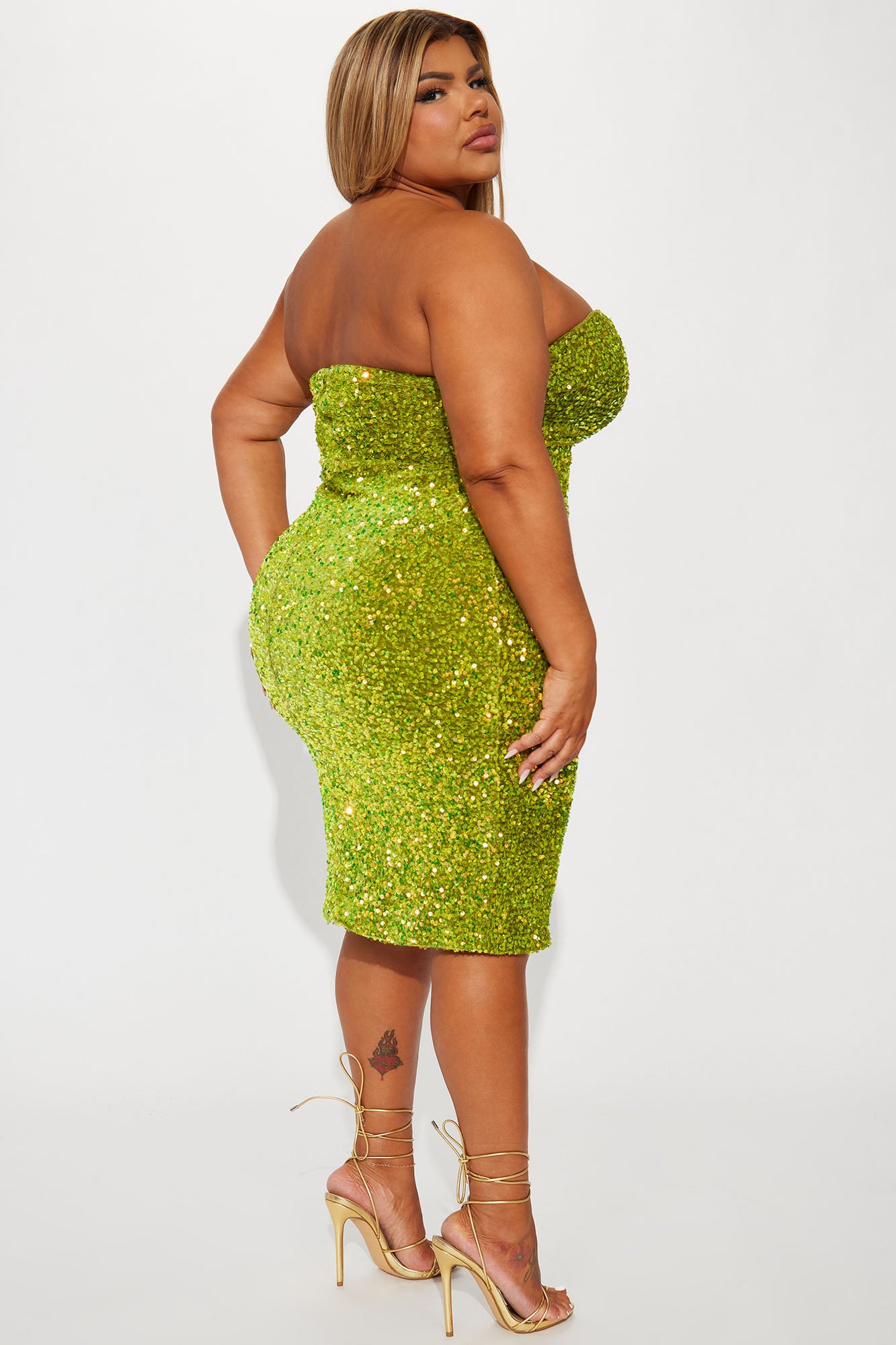 Dublin Sequin Midi Dress - Chartreuse