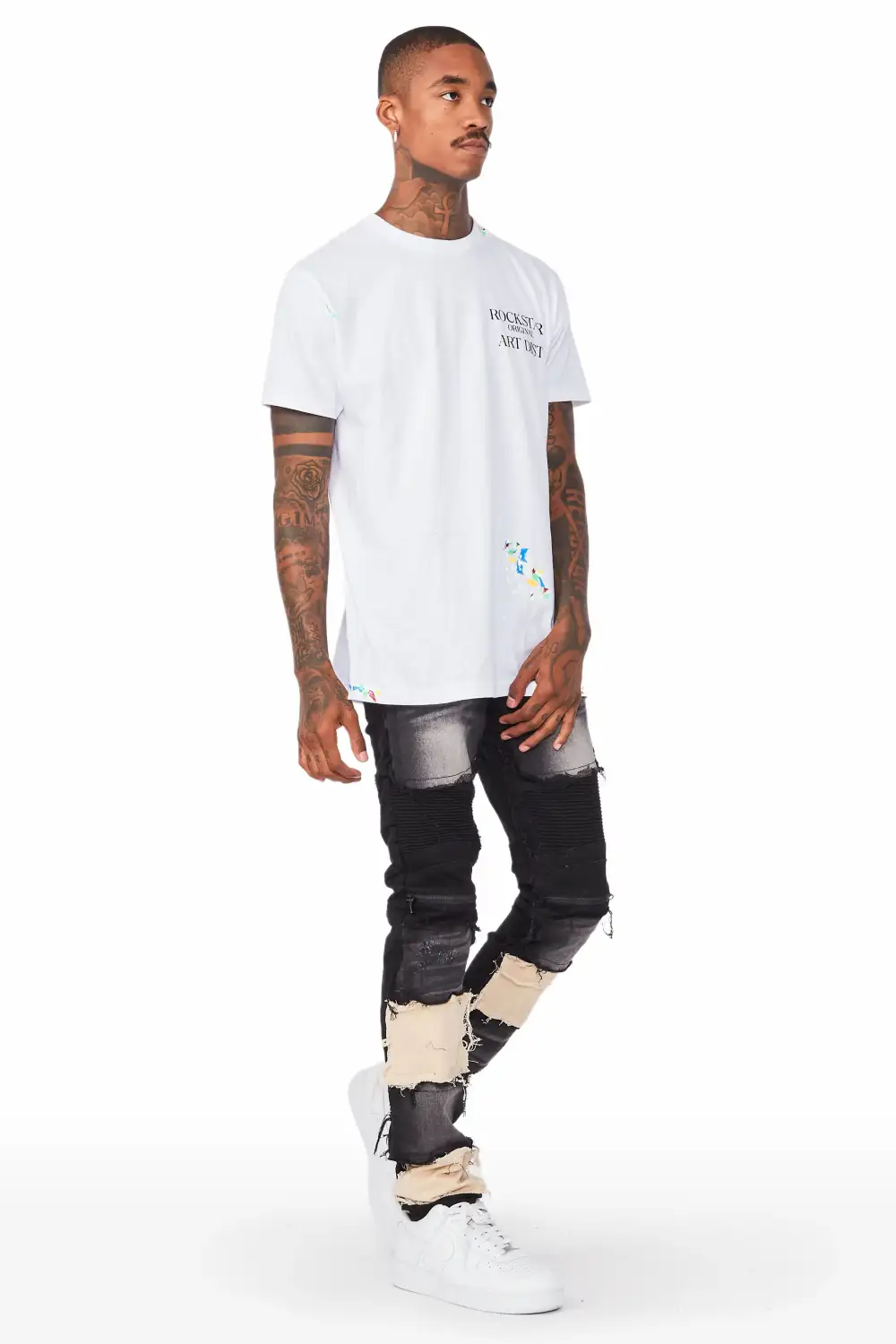 Edric Black Patchwork Biker Jean