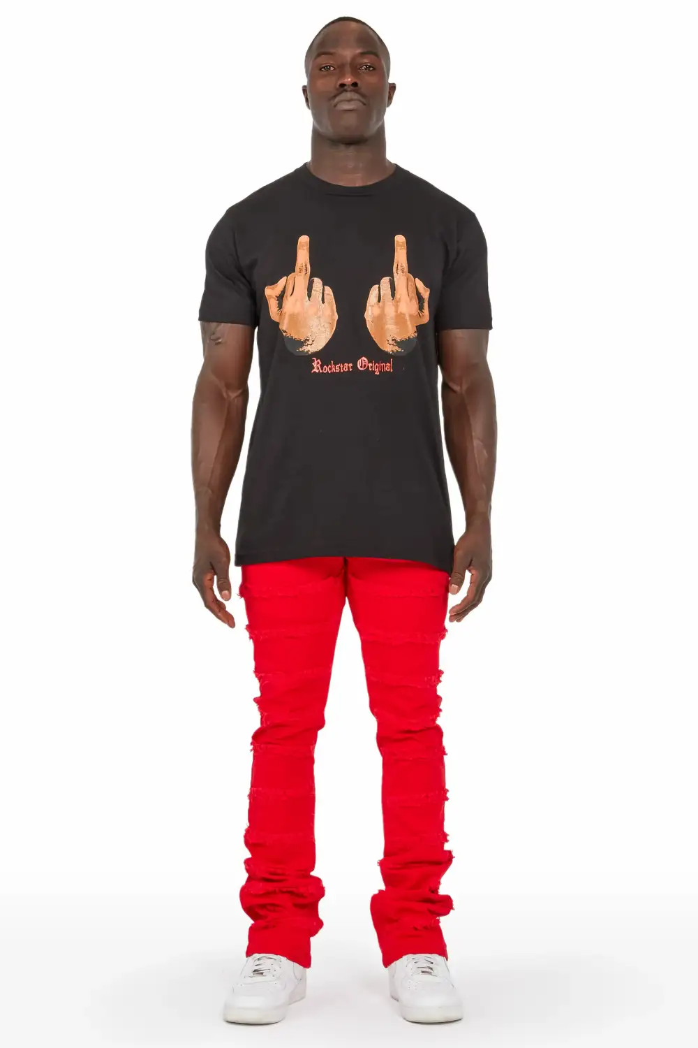 Niklaus Red Stacked FLare Jean