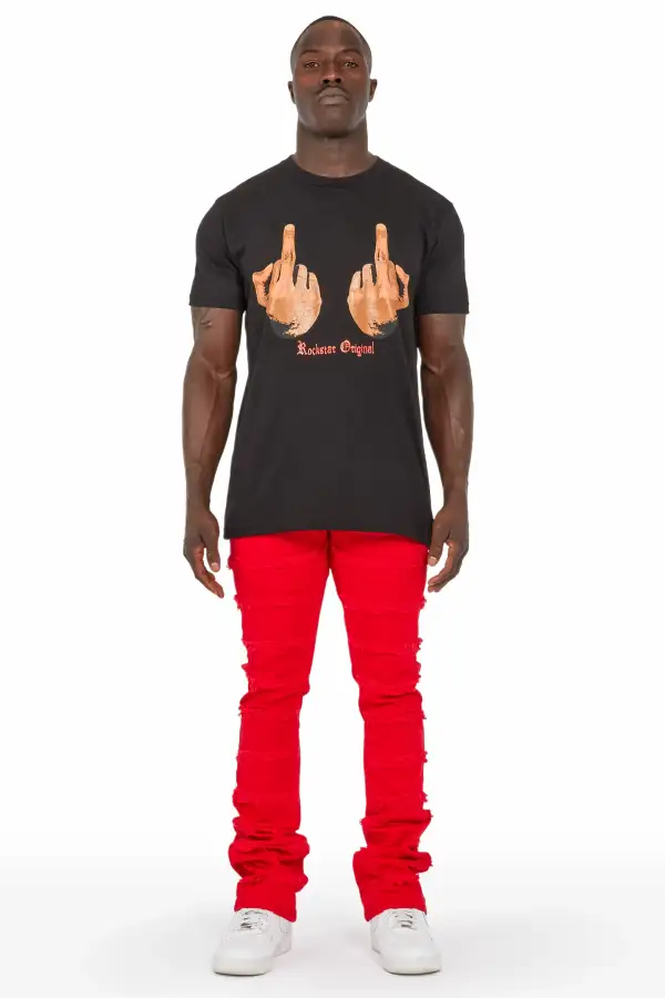 Niklaus Red Stacked FLare Jean