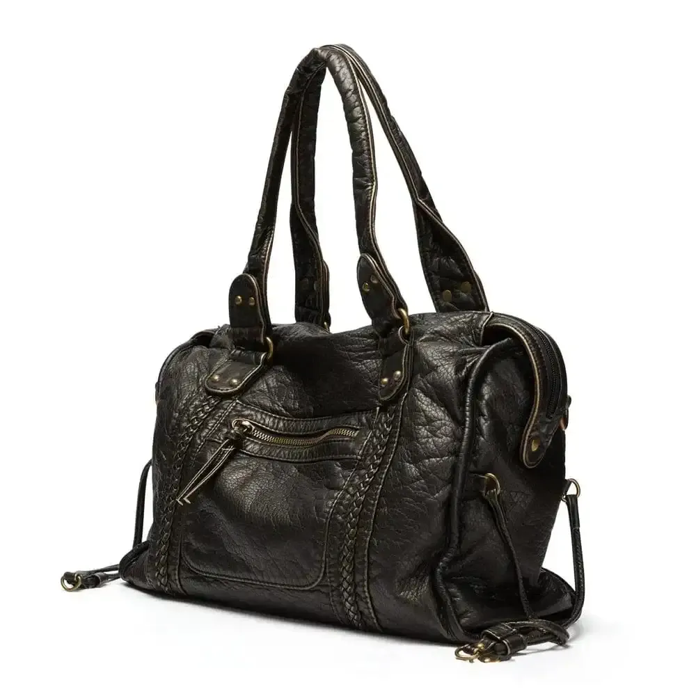 Stylish Vintage Black Leather Handbag