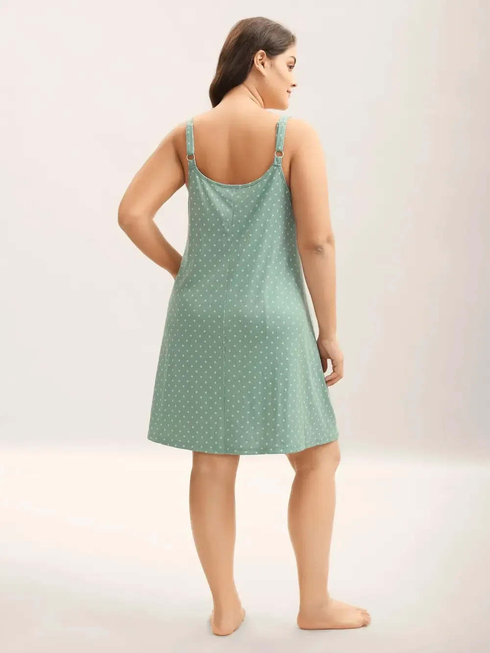 Lace Neck Polka Dots Textured Loungewear