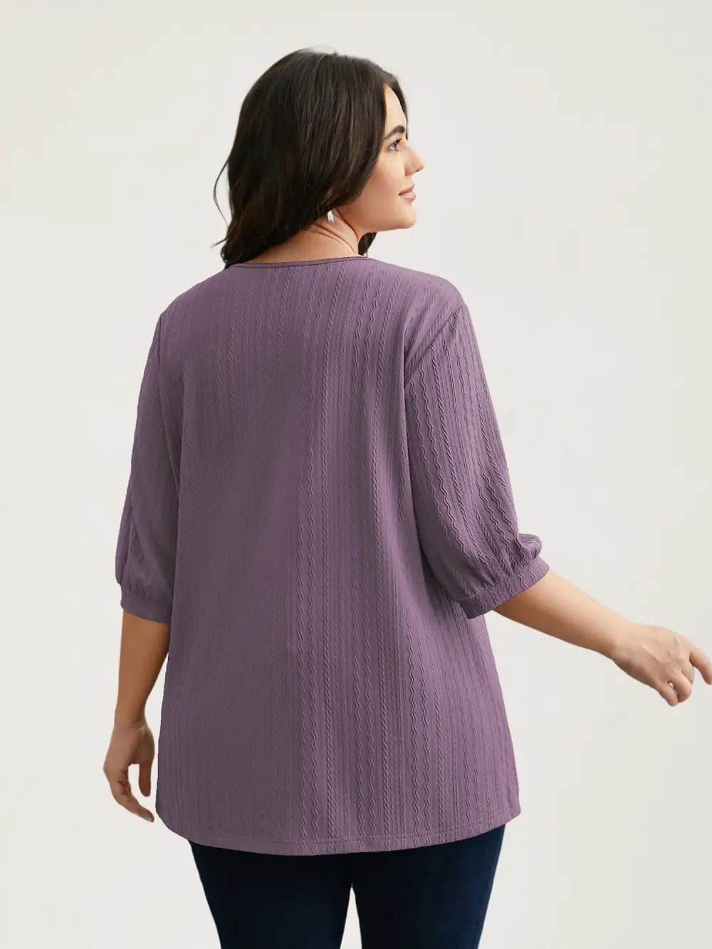 Plain Knit Texture Gathered Top