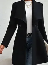 Women's Coat Warm Comfortable Pocket Buttons Fashion Plain Outdoor Vacation Double Breasted Long Turndown Regular Fit Long Sleeve Outerwear Black Red Camel Fall Winter