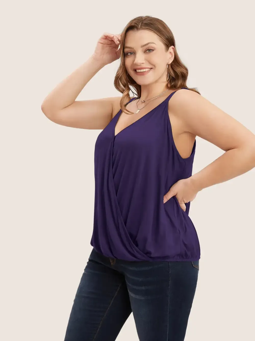 Plain Surplice Neck Sleeveless Cami Top