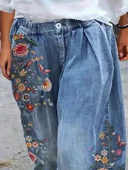 Floral-Print Casual Shift Jeans（⚡Clearance Sale）