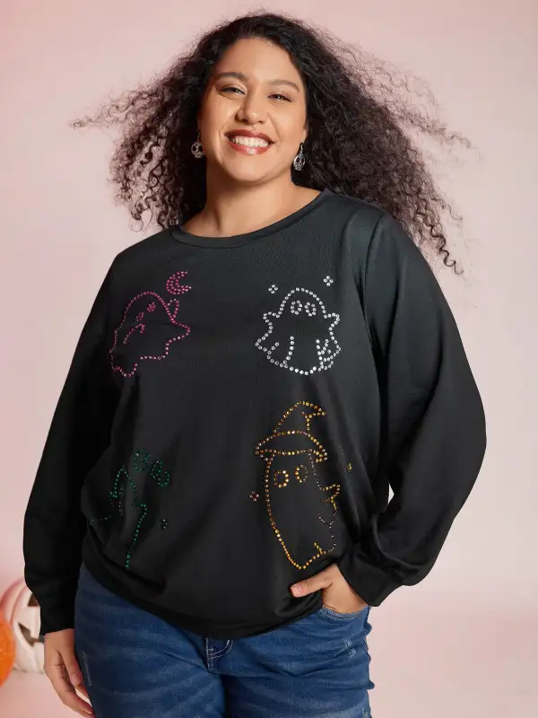 Happy Ghost Sequin Embroidery Sweatshirt