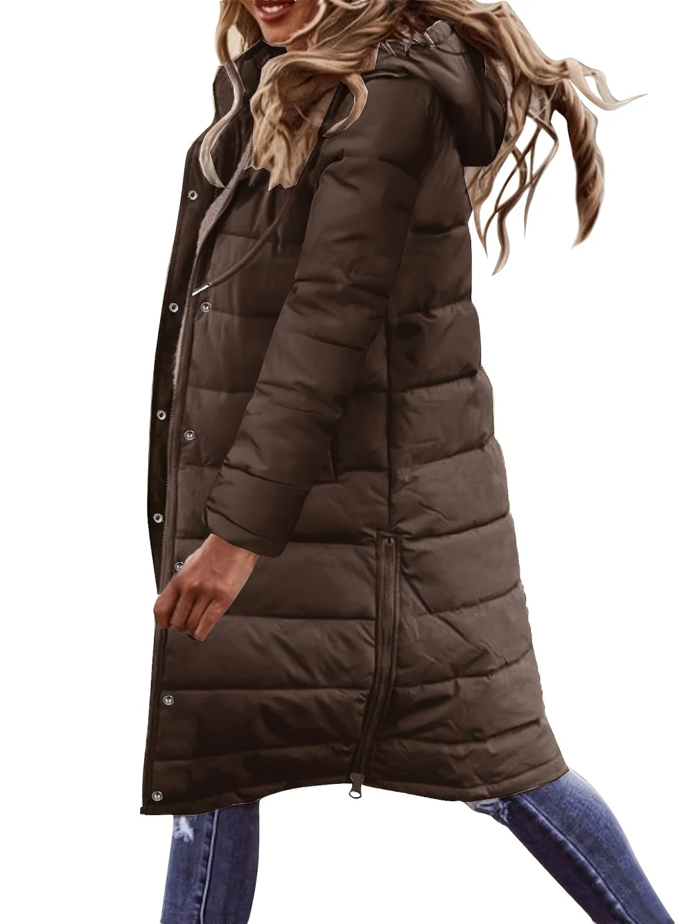 Chic & Cozy Women's Hooded Winter Coat - Warm, Durable, Button-Up Casual Outwear in Solid Color
