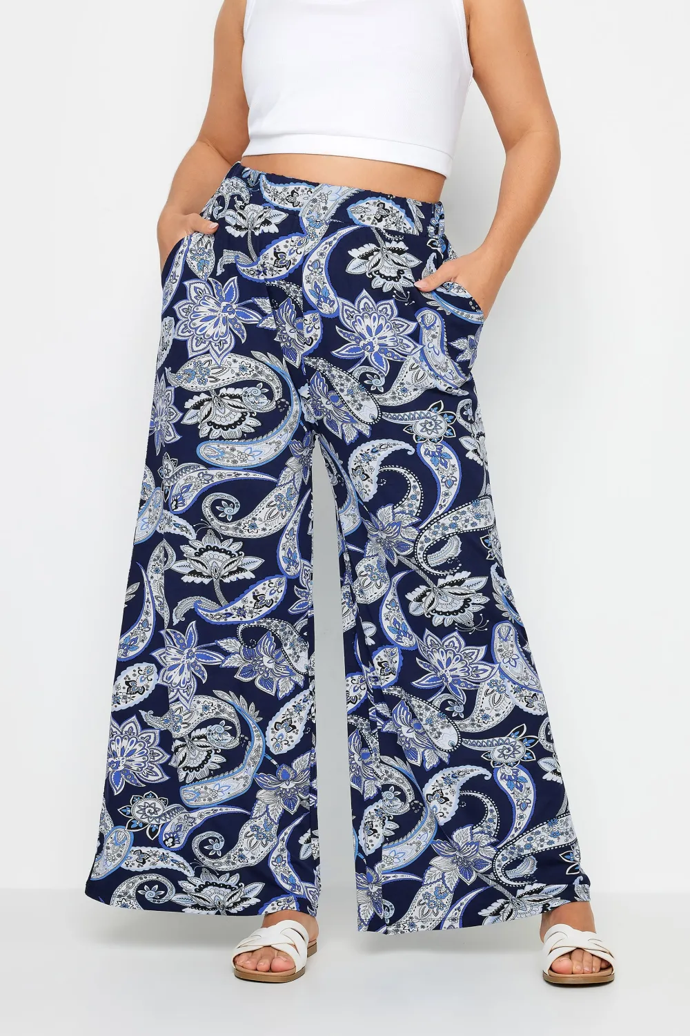 YOURS Curve Black Leopard Print Wide Leg Trousers