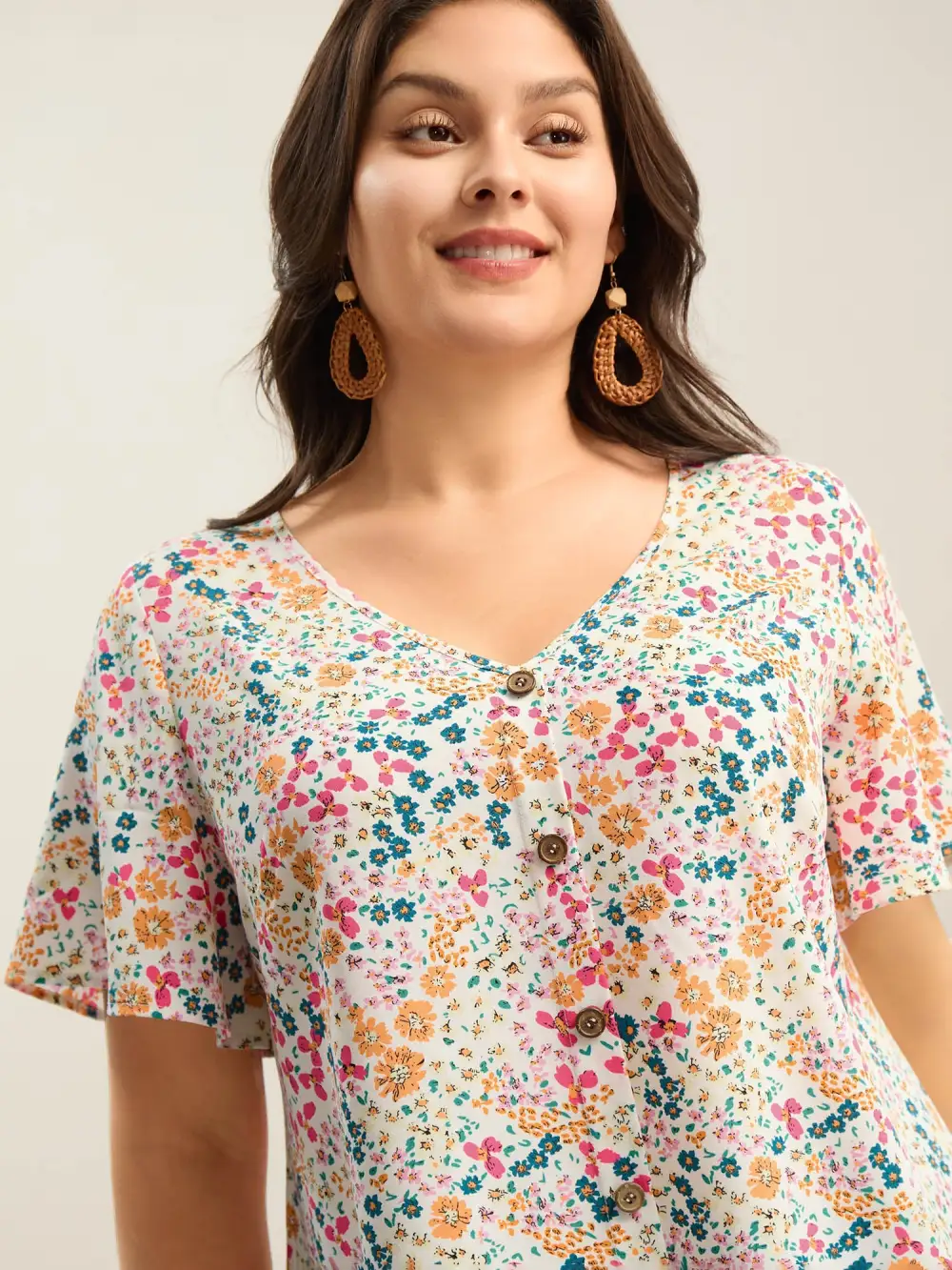 Floral Print V-Neck Flowy Blouse