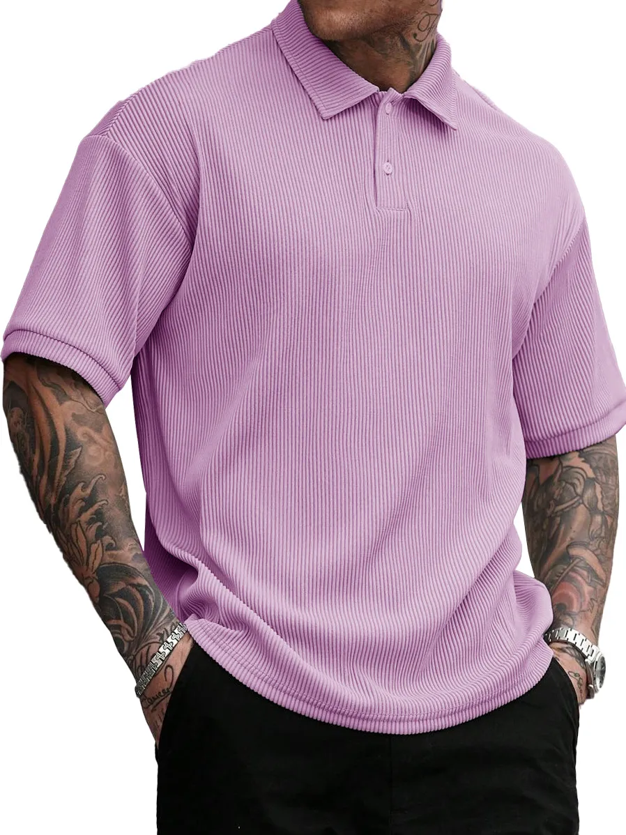 Men's Fashion Street Striped Lapel Short-sleeved Polo Shirt