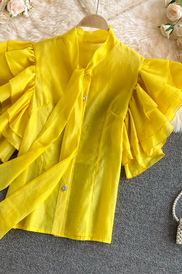  Pussy Bow Feminine Ruffle Sleeve Blouse