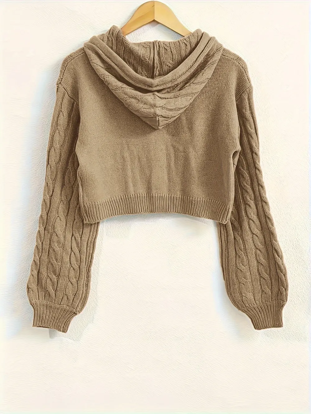 Two-piece Set Women's Solid Drop Shoulder Cable Knit Crop Sweater & High Waist Pants