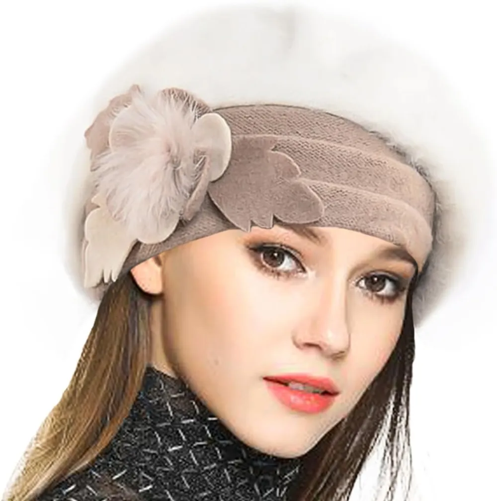 Lady French Beret 100% Wool Beret Floral Dress Beanie Winter Hat