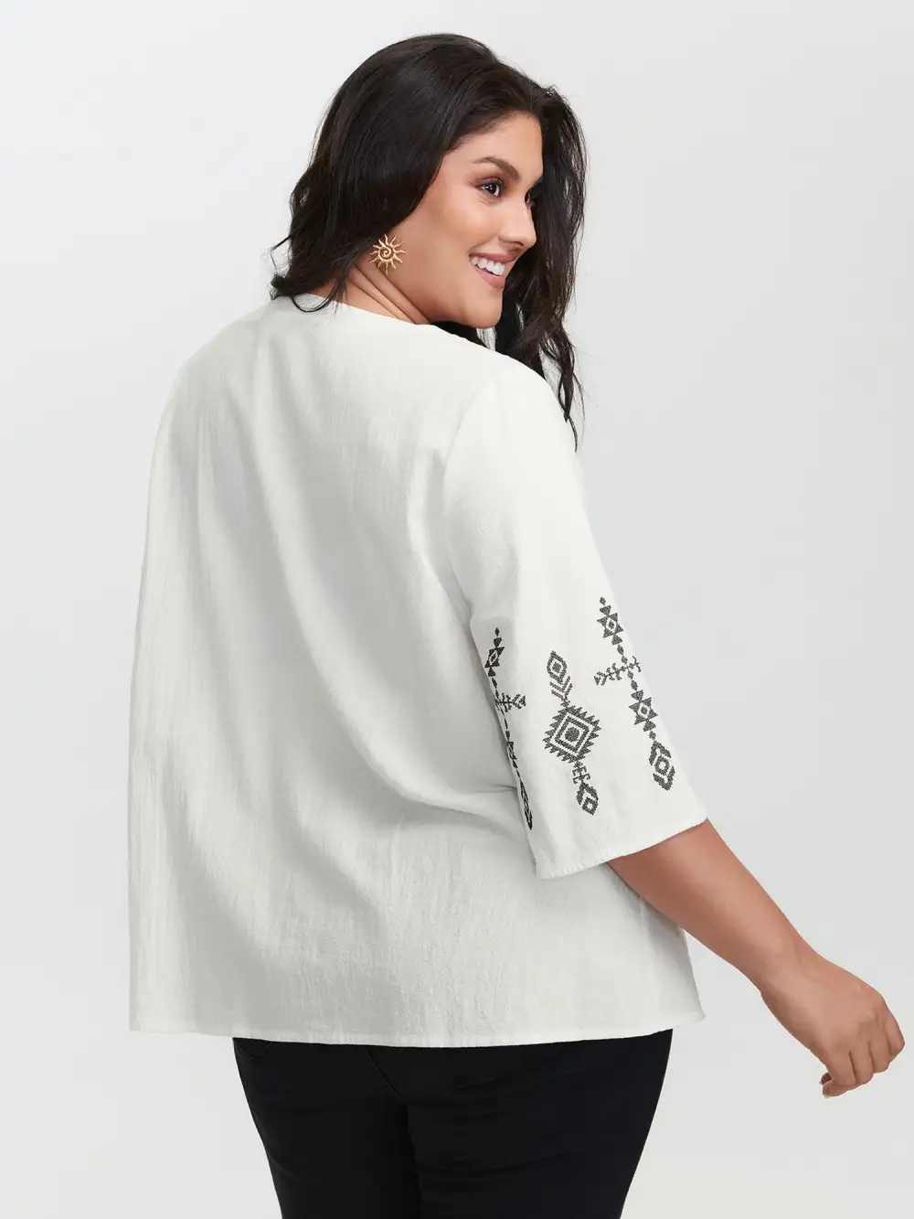 Cotton Boho Embroidery V-Neck Blouse