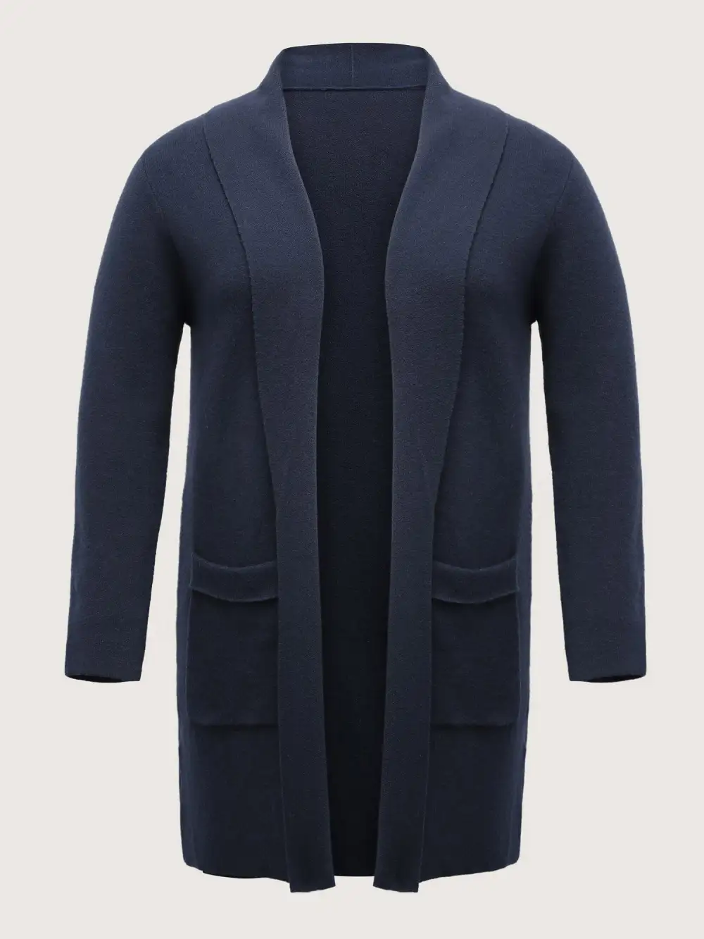 Supersoft Folded Collar Pockets Open-Front Knit Cardigan