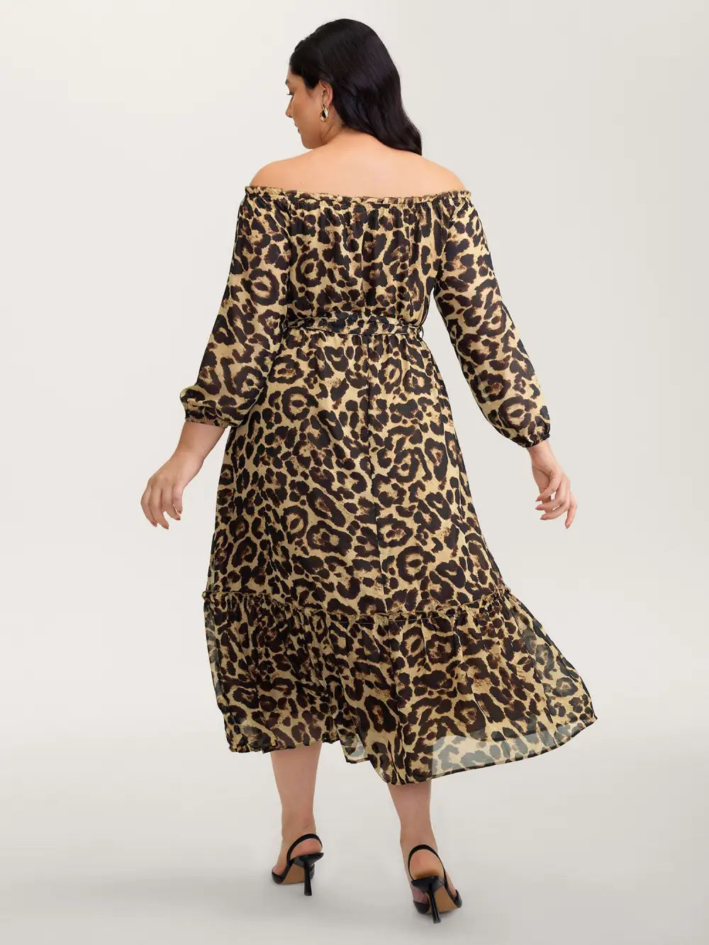 Off-Shoulder Leopard Print Sheer Maxi Dress