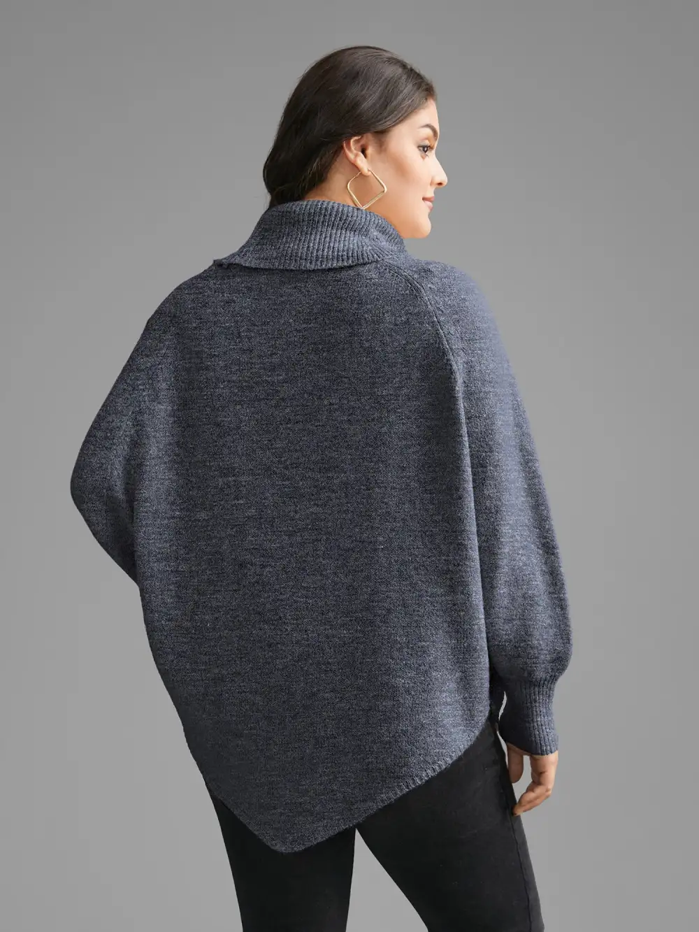 Turtleneck Cable Knit Asymmetrical Hem Pullover