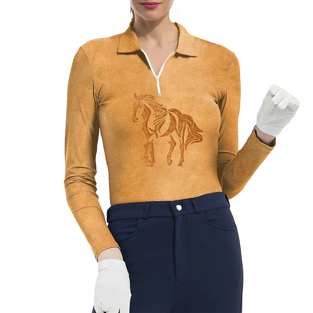 Women's Riding Style Leather horse Print Long Sleeve Casual Lapel Shirt