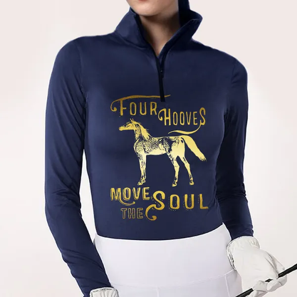 Women's Riding Style Four Hooves Move The Soul Print Long Sleeve Casual Shirt
