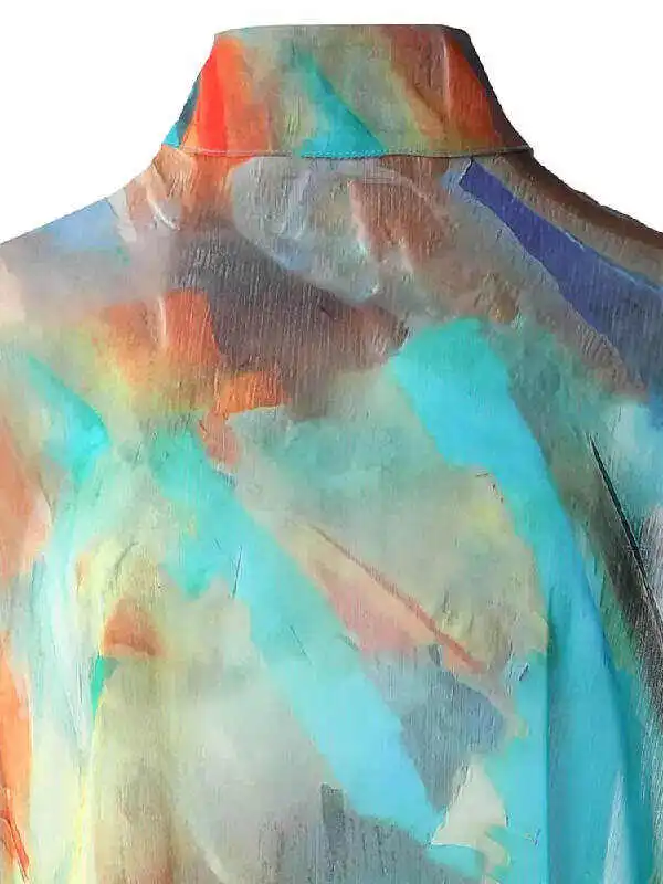 Vacation Batwing Sleeves Contrast Color Printed High-Neck Maxi Dresses