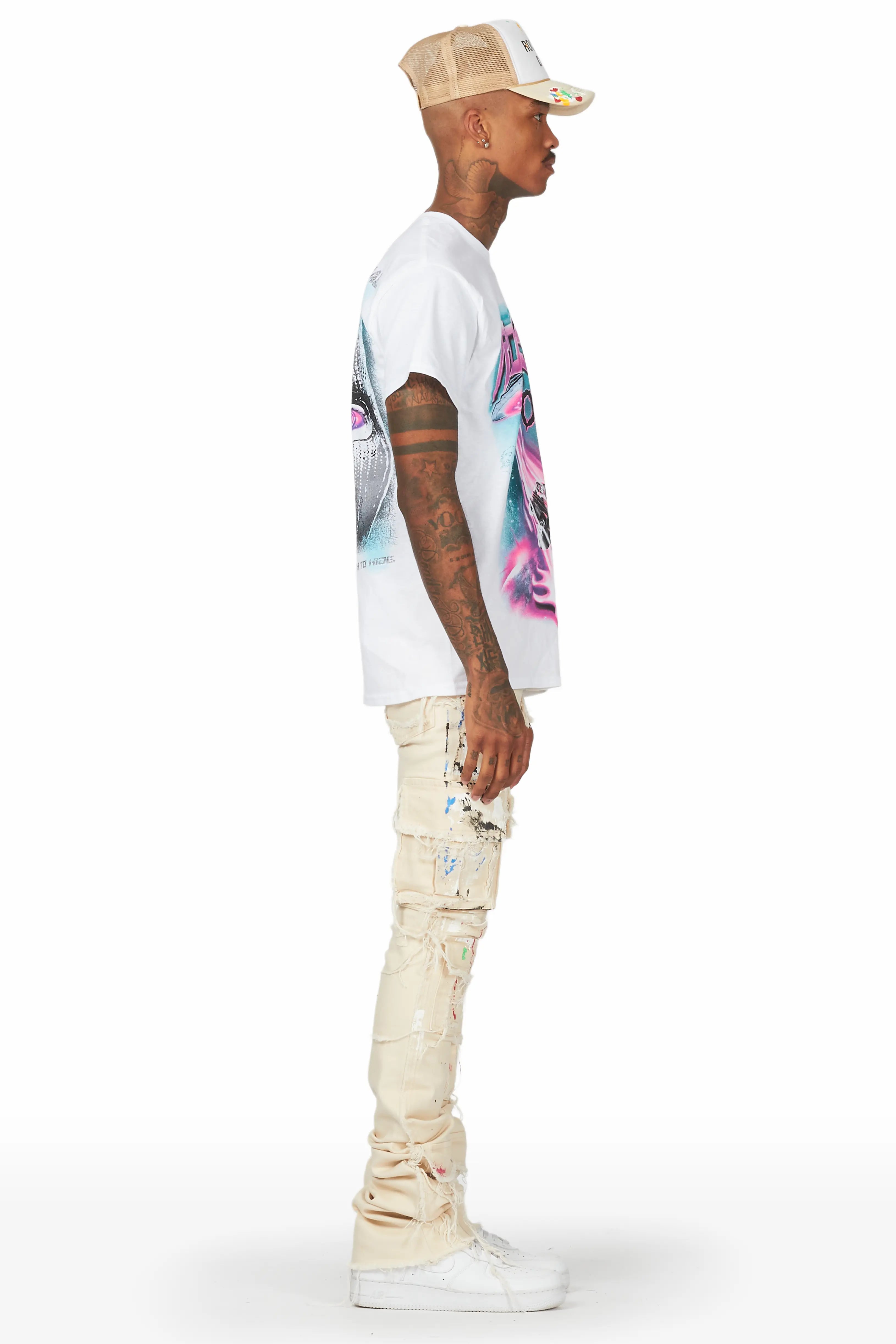 Micael Beige Painter Super Stacked Flare Jean