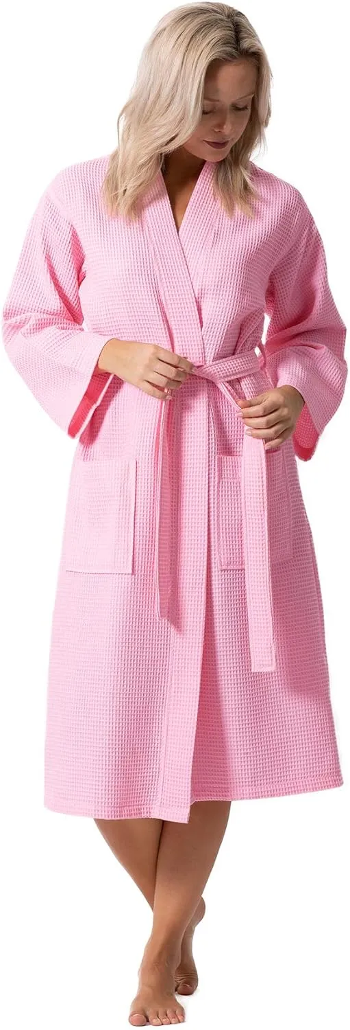 Turkish Linen Waffle Knit Lightweight Kimono Spa & Bath Robes for Women - Quick Dry - Soft