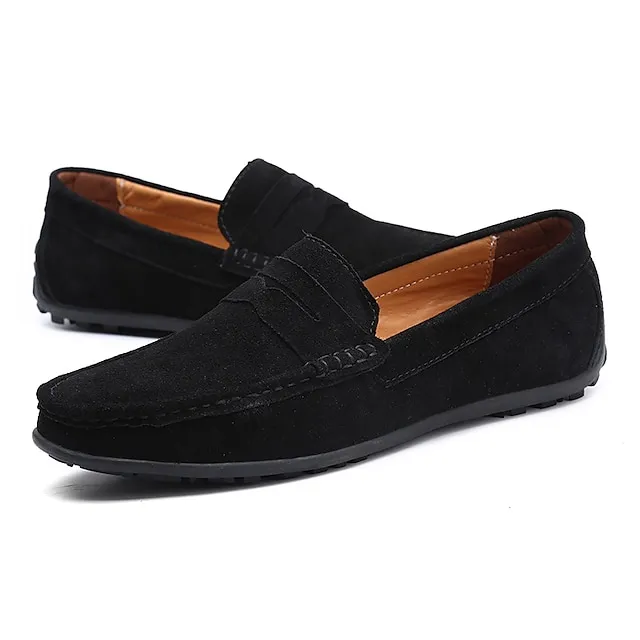 Men's Loafers & Slip-Ons Suede Shoes Comfort Shoes Driving Loafers Casual Outdoor Daily Suede Black Navy Blue Khaki Spring Summer