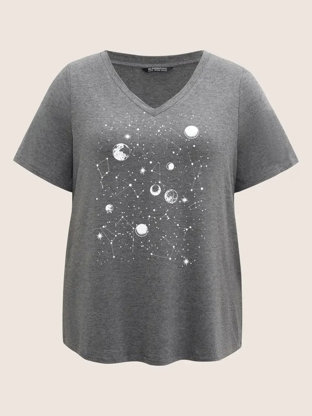 Moon And Star Print V Neck T-Shirt
