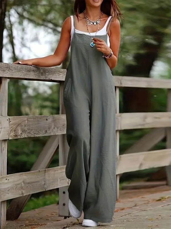 (Clearance Sale⚡) Solid Spaghetti Wide Leg Jumpsuit