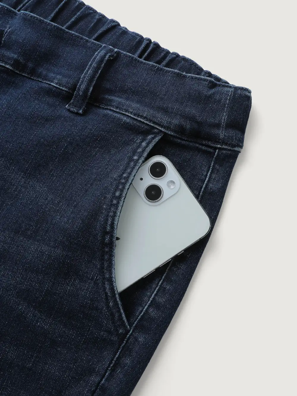 Supersoft Elastic Waistband Drawstring Straight Leg Jeans