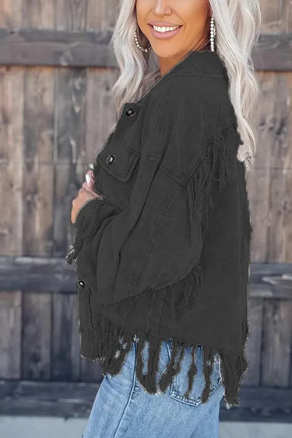 Casual Tassel Design Corduroy Jacket