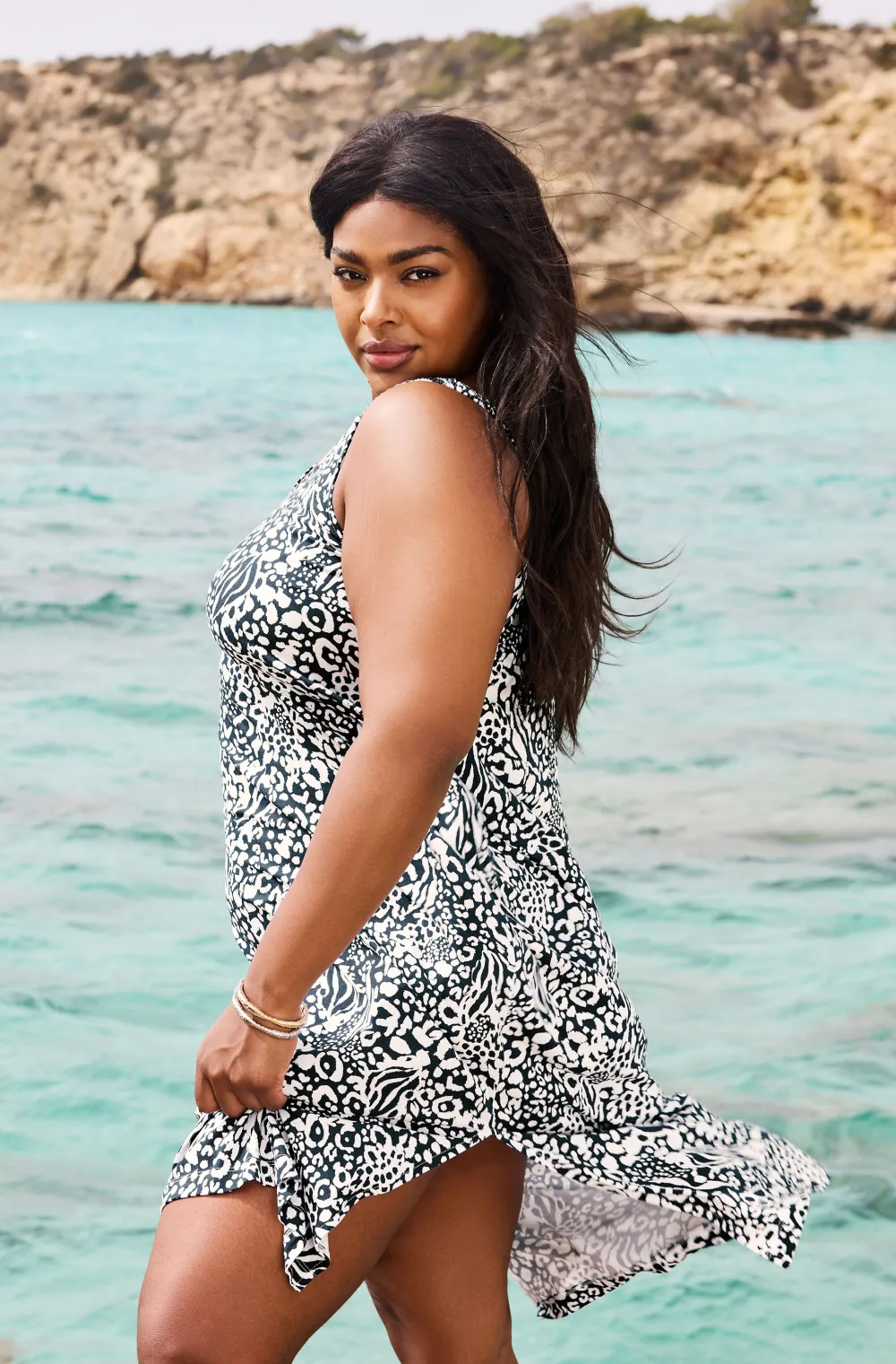 YOURS Curve Green Mixed Animal Print Beach Dress