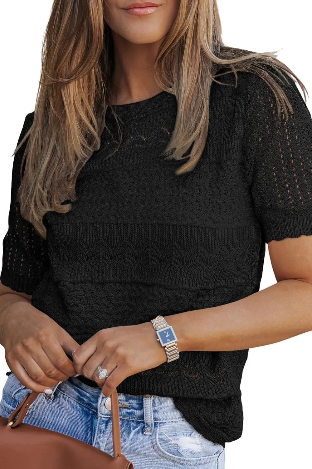 ✨Womens Crew Neck Shirt Lightweight Knit Sweater Blouse Tops