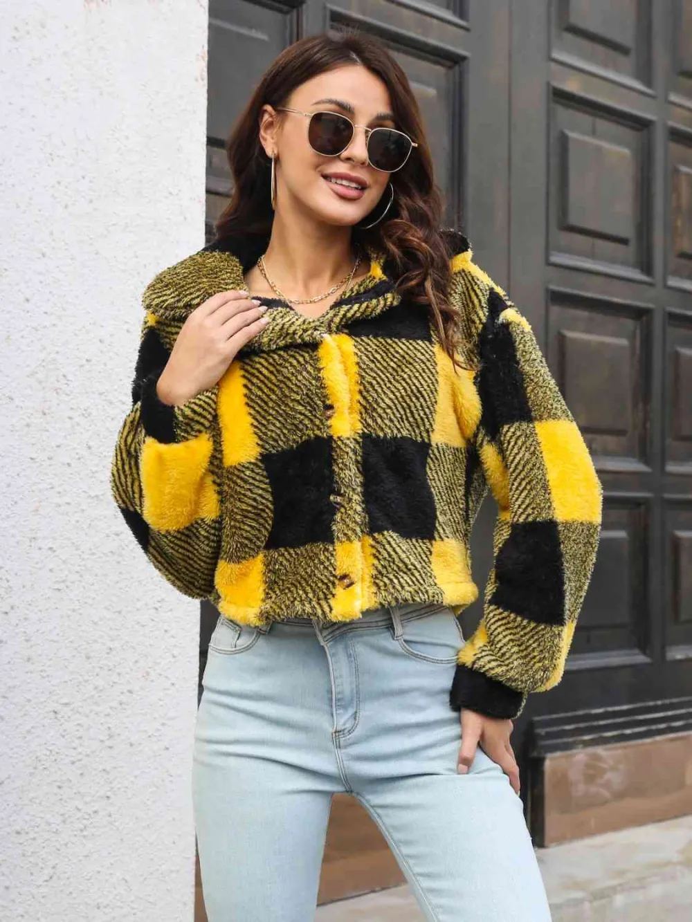 Bumblebee Plaid Buttoned Jacket