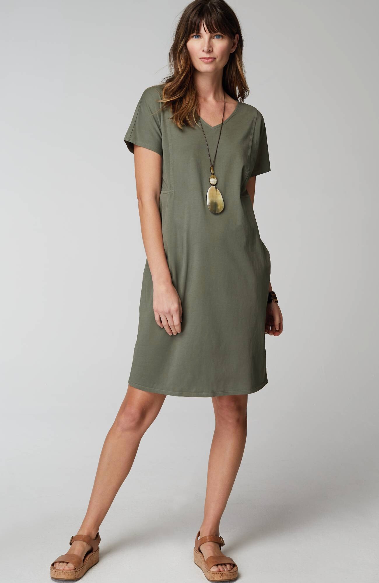 pure jill soft-v-neck t-shirt dress