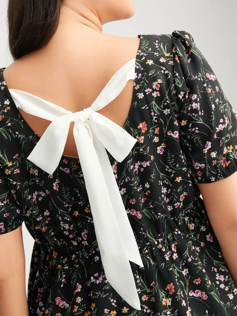 Floral Print Bow Back Detail Blouse