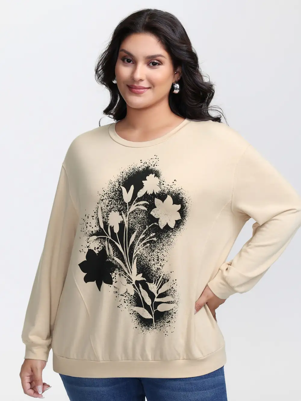 Floral Print Drop Shoulder Relaxed-Fit Sweatshirt