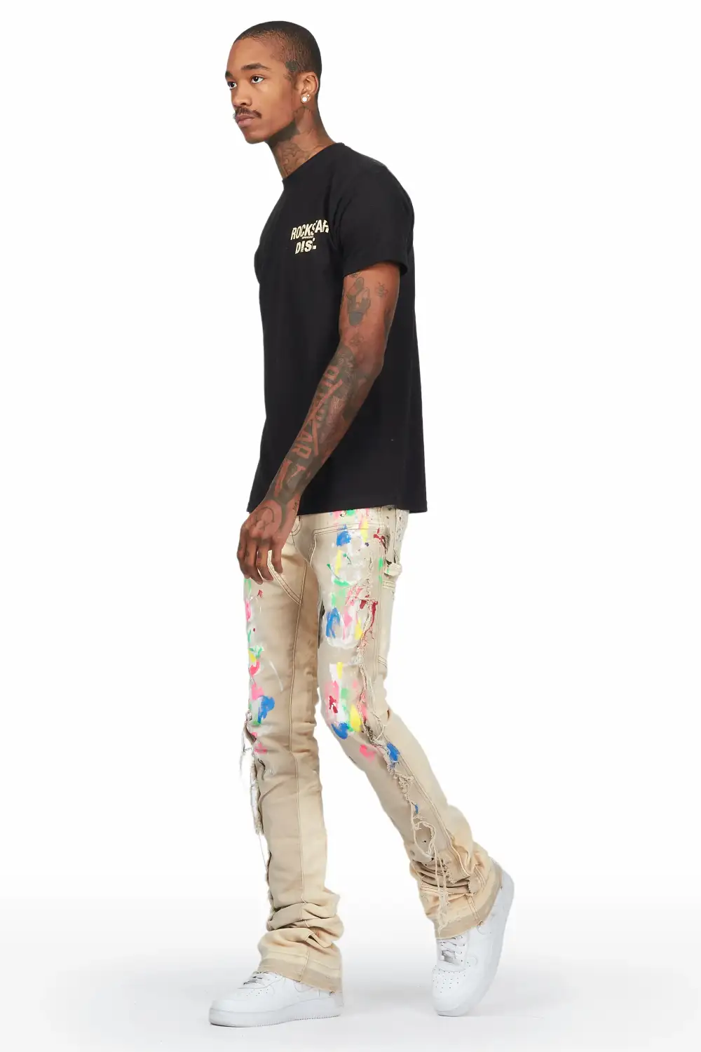Daan Beige Painter Super Stacked Flare Jean