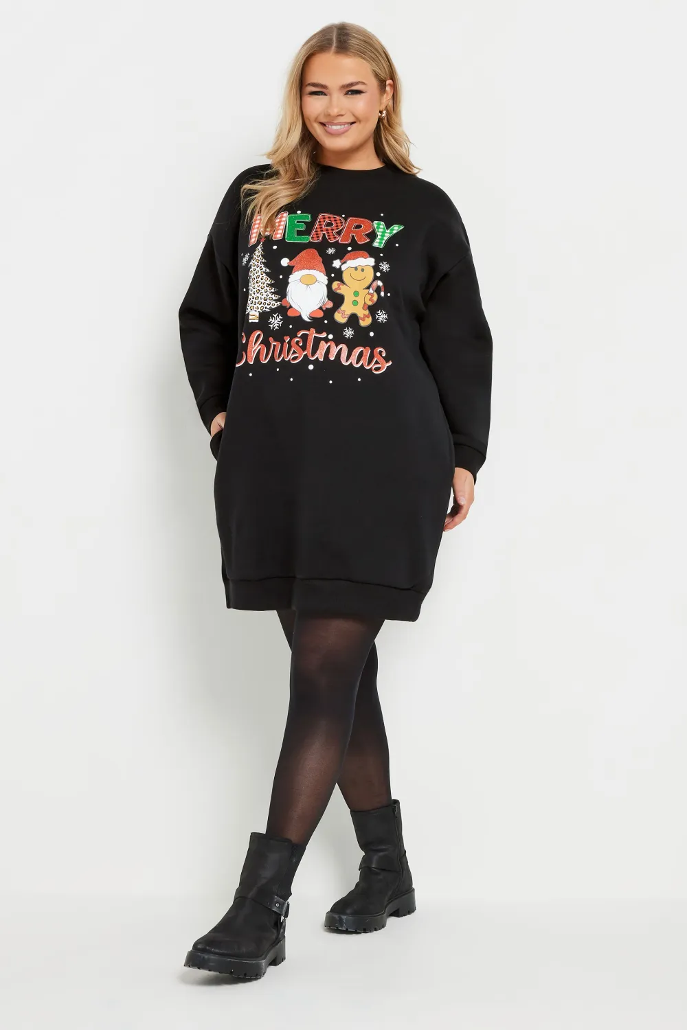 YOURS Curve Black 'Merry Christmas' Graphic Sweatshirt Dress