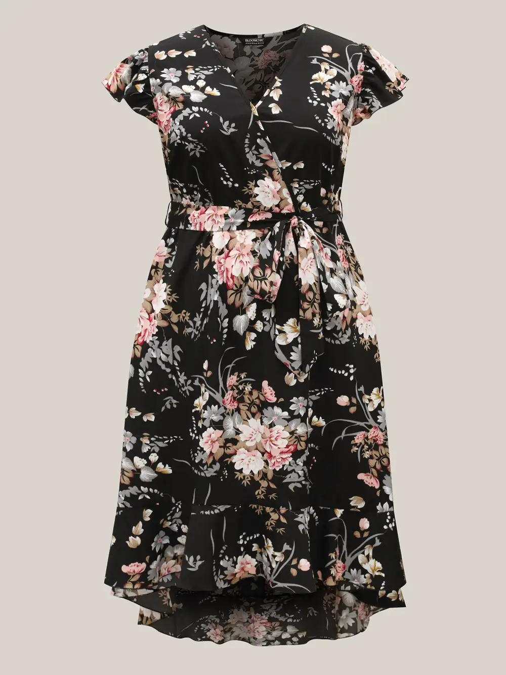 Midnight Blooms Wrap A-Line Midi Dress