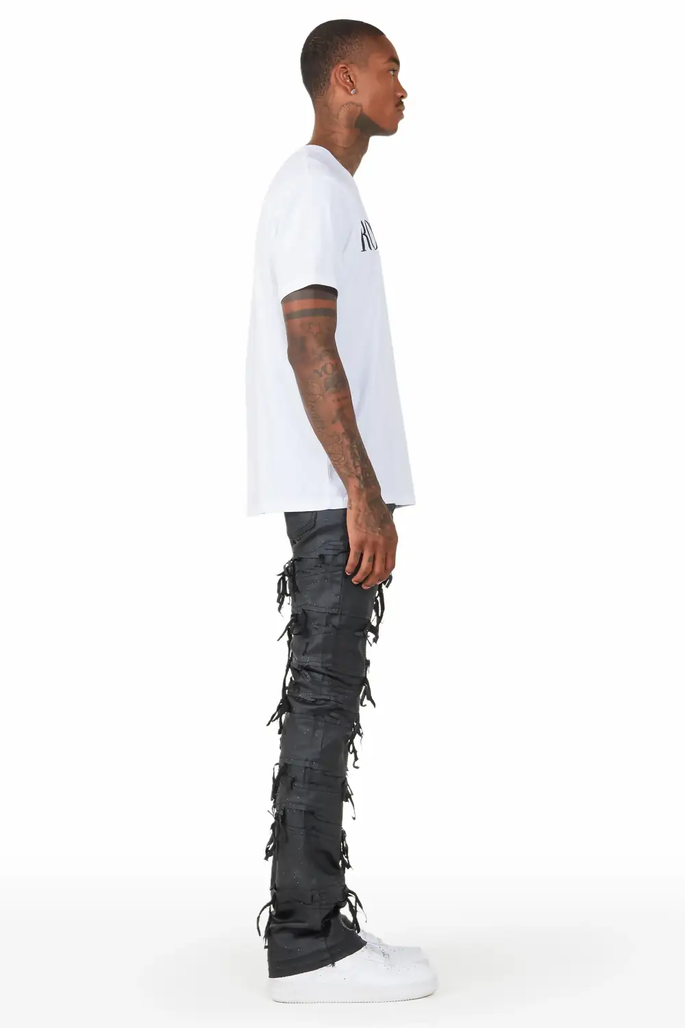 Dalon Black Waxed Stacked Flare Jean