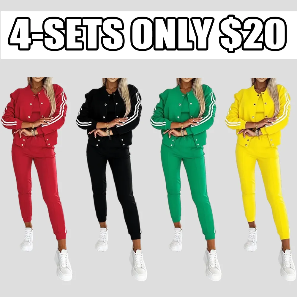 2025 Women's 3 - Piece Tracksuit: Tank Top, Button Jacket, Cuffed Pants