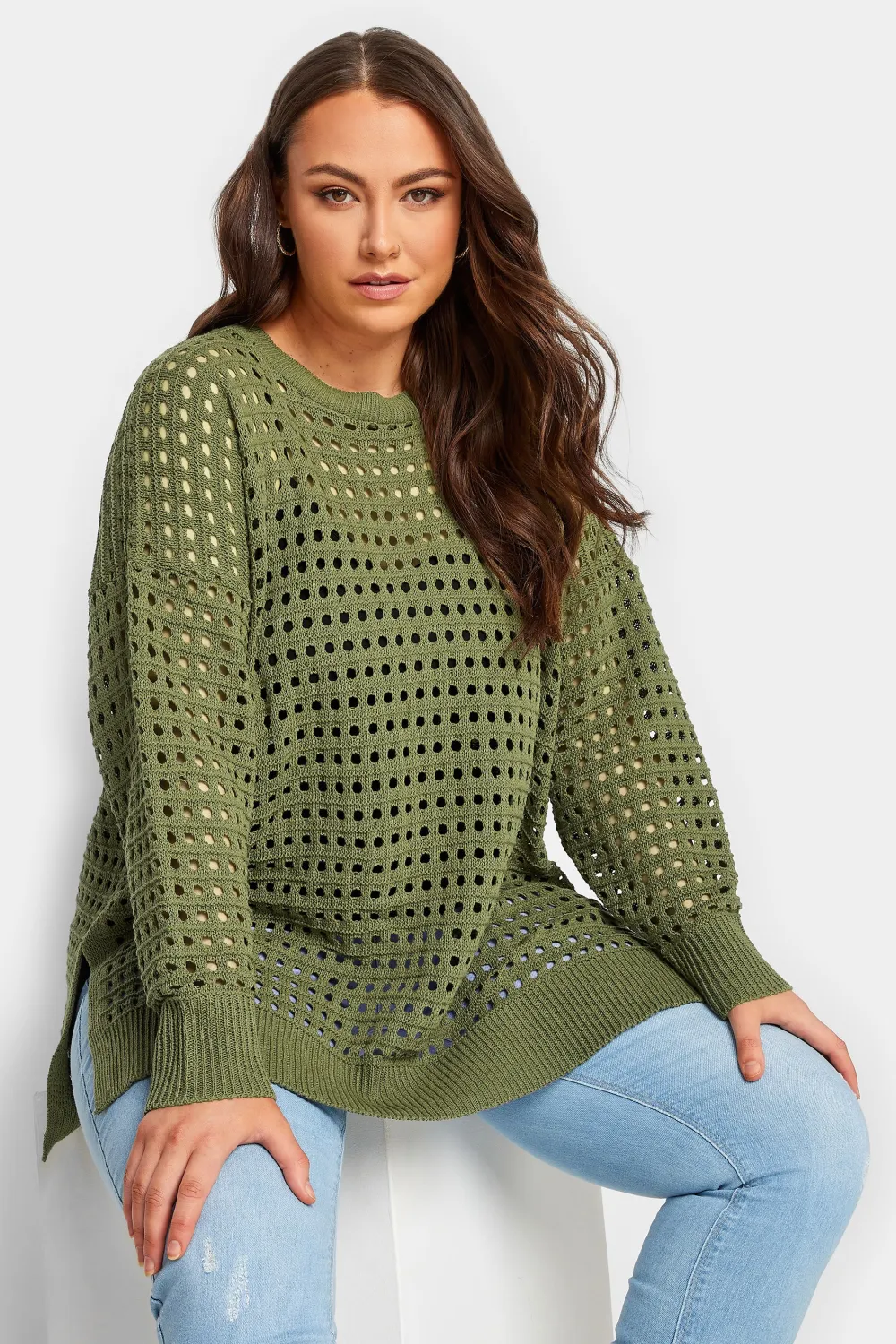 YOURS Curve Black Side Split Crochet Jumper