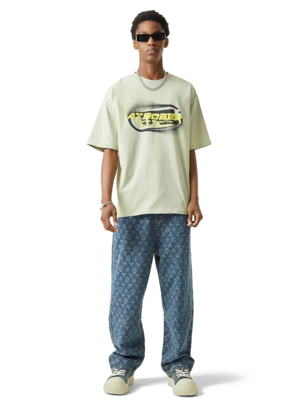 Jacquard Baggy Denim Jeans-1532