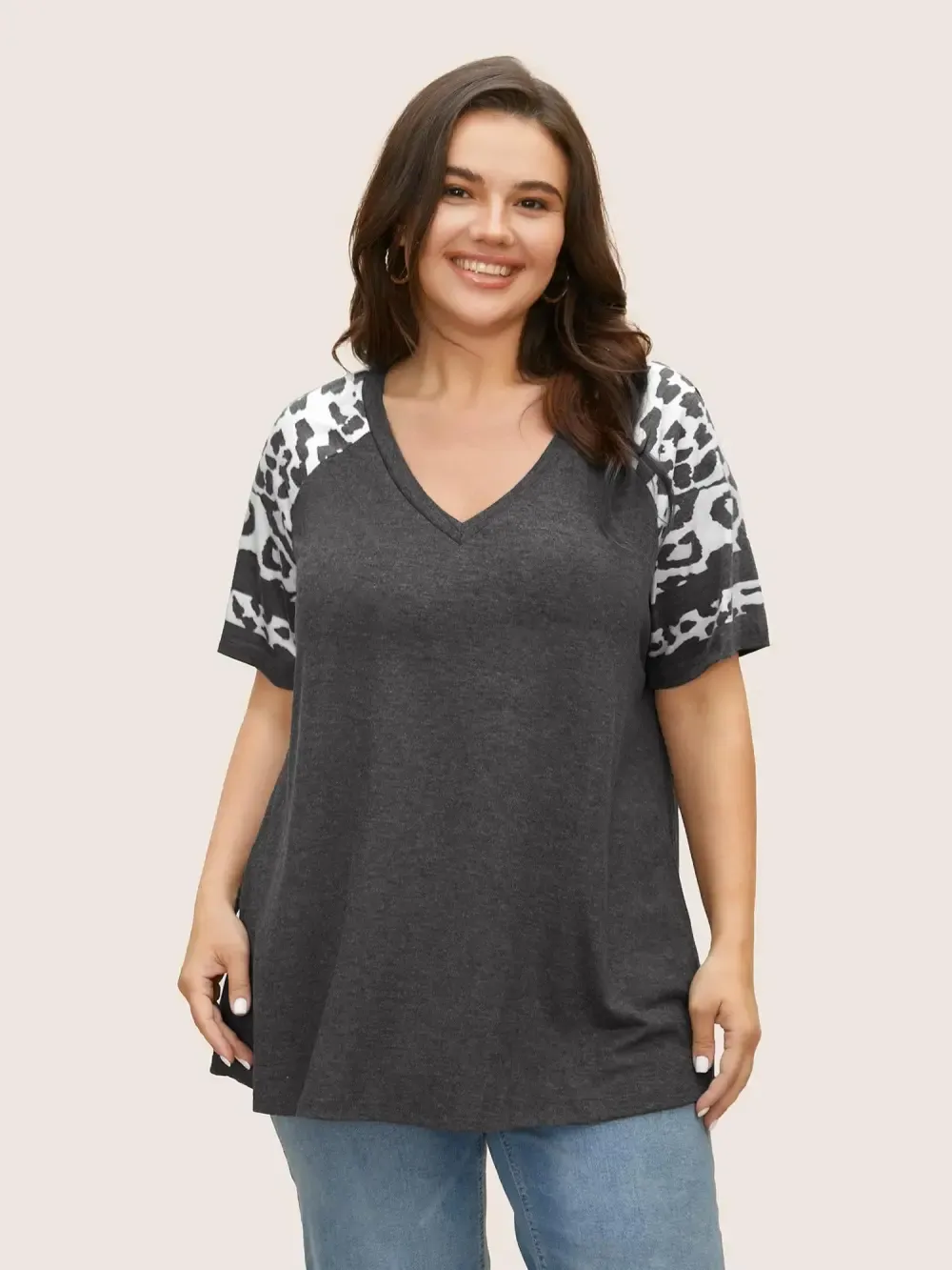 Ditsy Floral Colorblock Contrast Raglan Sleeve T-Shirt